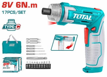 Arată detalii pentru Șurubelniță electrică 8V Li-Ion cu accesorii TOTAL TSDLI0802 Imagine Șurubelniță electrică 8V Li-Ion cu accesorii TOTAL TSDLI0802