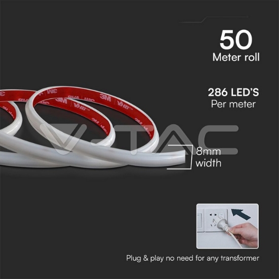 Imagine Banda LED V-TAC COB 12.5W/m 220-240V IP65 3000K Rola 50m