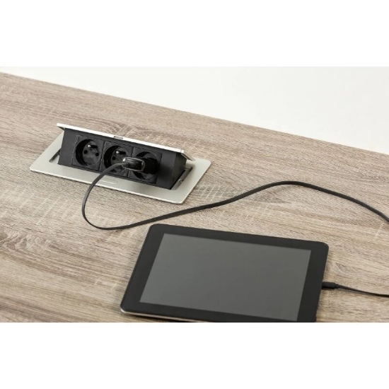 Imagine Priză încorporabilă GTV SOFT, 3xSchuko, cablu 1,5m, alb