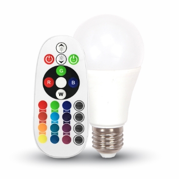 Arată detalii pentru Bec LED V-TAC A60 E27 6W RGB cu telecomandă Imagine Bec LED V-TAC A60 E27 6W RGB cu telecomandă