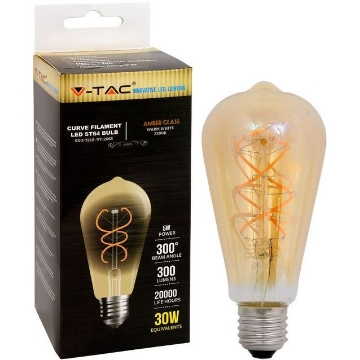 Arată detalii pentru Bec LED ST64 E27 5W cu filament 2200K alb cald model vintage Imagine Bec LED ST64 E27 5W cu filament 2200K alb cald model vintage