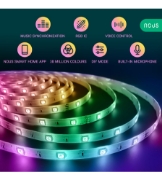 Imagine Banda LED RGBIC inteligentă Nous F4, Wi-Fi, sincronizare muzică, control vocal, 18W, lumină colorată, 5m