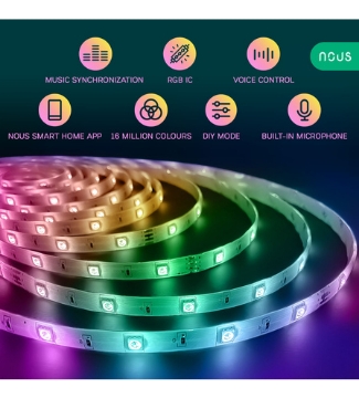 Arată detalii pentru Banda LED RGBIC inteligentă Nous F4, Wi-Fi, sincronizare muzică, control vocal, 18W, lumină colorată, 5m Imagine Banda LED RGBIC inteligentă Nous F4, Wi-Fi, sincronizare muzică, control vocal, 18W, lumină colorată, 5m