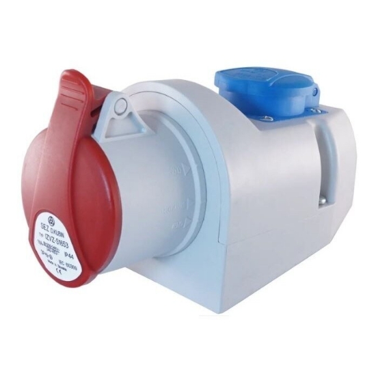 Imagine Priză combinată Sez 34-379, schuko 16 A, 230 V + industrială trifazică 5 x 16 A, aparent, 400 V, IP44