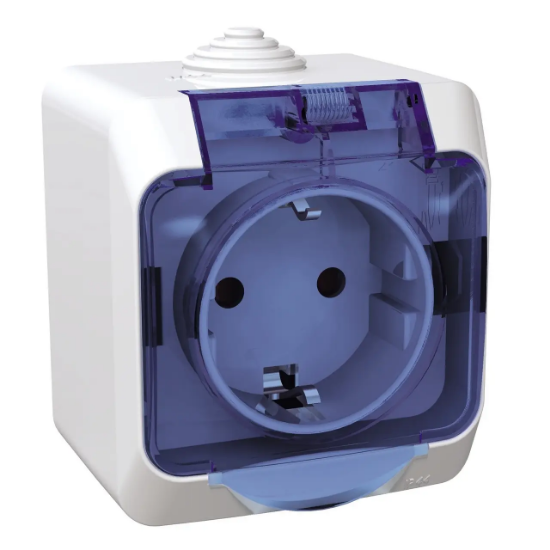 Imagine Priză simplă cu capac albastru, IP44, 16A, Cedar Plus