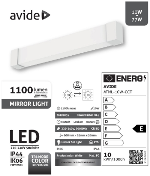 Arată detalii pentru Lampa LED pentru oglindă 600mm 10W 1100lm IP44 CCT Imagine Lampa LED pentru oglindă 600mm 10W 1100lm IP44 CCT