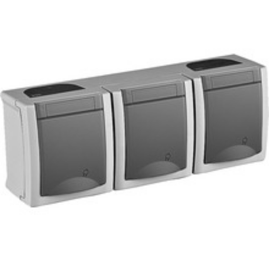 Imagine Priză triplă cu împământare IP54 Pacific Panasonic, PT, gri