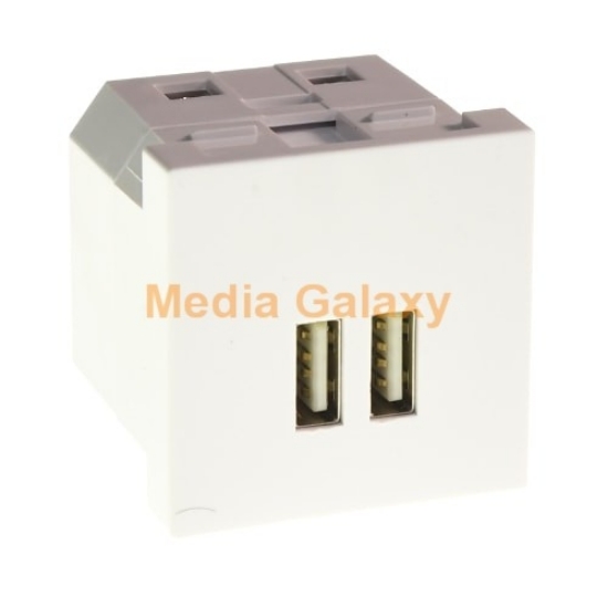 Imagine Priză dublă USB Gewiss Chorus GW10450, montaj încastrat, albă, modulară - 5V, 2.1A