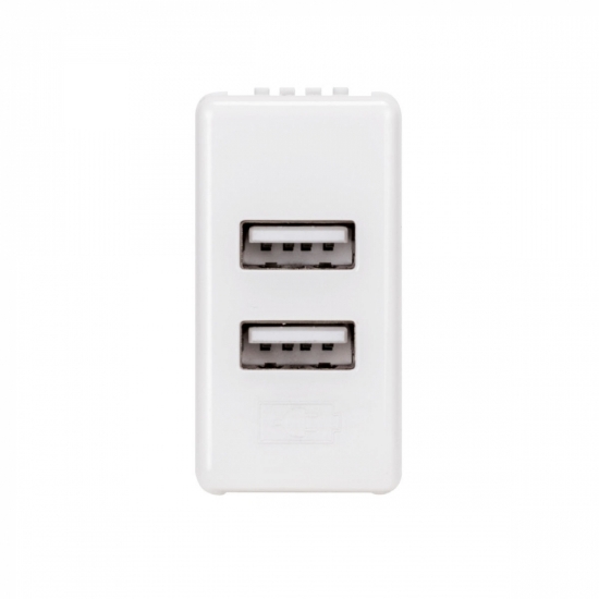 Imagine Priză dublă USB Gewiss Chorus GW10450, montaj încastrat, albă, modulară - 5V, 2.1A