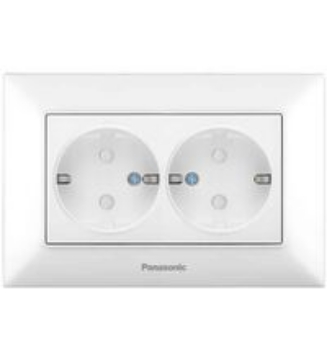 Arată detalii pentru Priză dublă cu împământare și protecție pentru copii Arkedia Panasonic, ST, albă Imagine Priză dublă cu împământare și protecție pentru copii Arkedia Panasonic, ST, albă