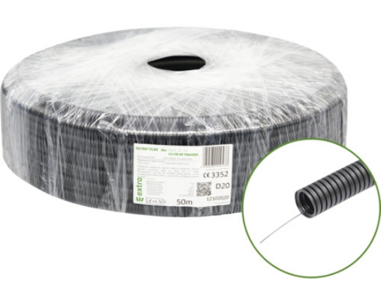 Imagine Tub flexibil gofrat tip Copex Ø20 mm, 750N, cu fir de tragere, rezistent UV, HF, rola 50 m, Extro 12102020