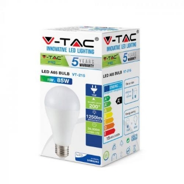 Arată detalii pentru Bec LED V-TAC Chip Samsung A65 E27 15W Lumină Caldă 5 Ani Garanție Imagine Bec LED V-TAC Chip Samsung A65 E27 15W Lumină Caldă 5 Ani Garanție