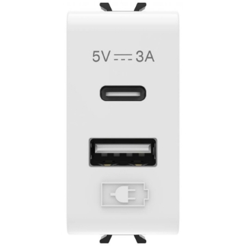 Arată detalii pentru Priză USB dublă Gewiss Chorus A+A 5V 3A 1 Modul Alb Imagine Priză USB dublă Gewiss Chorus A+A 5V 3A 1 Modul Alb