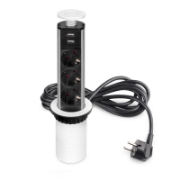 Imagine Priză de mobilier COMFORT Ø100 mm, 3xSchuko, 2xUSB 2,4A, aluminiu