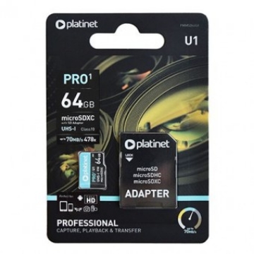Arată detalii pentru Card de memorie microSDXC 64GB Clasa 10 cu adaptor Platinet Imagine Card de memorie microSDXC 64GB Clasa 10 cu adaptor Platinet