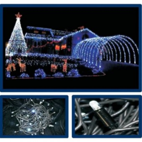 Imagine Șir extensibil 50 LED+FLASH Alb Rece cu Cablu Negru 5m 