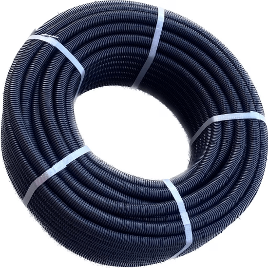 Imagine Tub Riflat FI 25 ignifug, METRONOM, PVC, Negru, diametru 25 mm