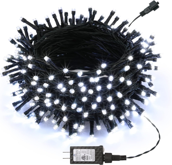 Imagine Șir exterior 100 LED Alb Rece cu Cablu Negru 10m 