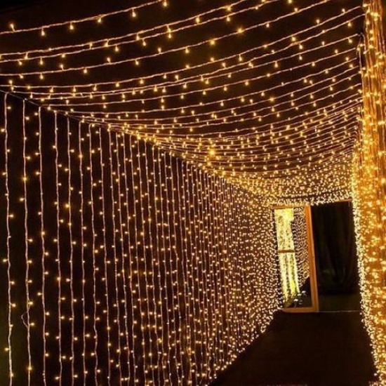Imagine Perdea extensibilă LED 204 lumini alb cald cu cablu negru 1x4m DD-9009-WW