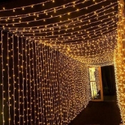 Imagine Perdea extensibilă LED 204 lumini alb cald cu cablu negru 1x4m 