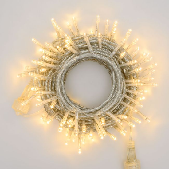 Imagine Șir luminos, 100 LED-uri intermitente, cablu alb, 90 LED-uri alb cald + 10 LED-uri albe FLASH
