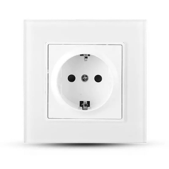 Imagine Priză simplă 16A cu ramă din sticlă albă