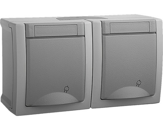 Imagine Priză dublă cu împământare IP54 Pacific Panasonic, PT, gri