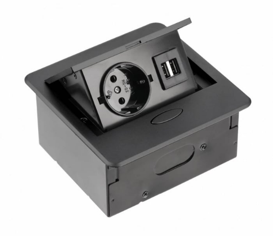 Imagine Priză încorporabilă Avaro 1xSchuko 2xUSB A+C 1.5m negru