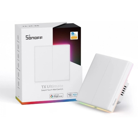 Imagine Intrerupator Smart Sonoff T5-2C-86 WiFi cu Full Touch (2 canale), Lumina LED 5A/1200W