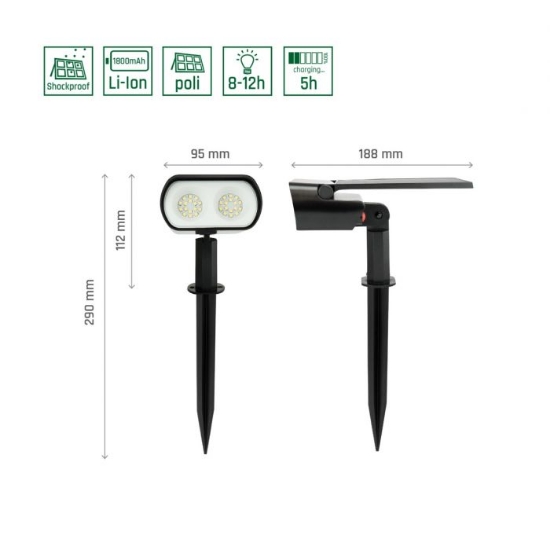 Imagine Proiector solar pe țăruș 2W 200lm 4000K IP65