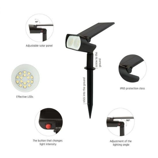 Imagine Proiector solar pe țăruș 2W 200lm 4000K IP65