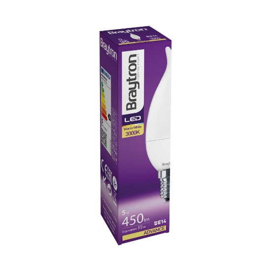 Imagine Bec LED 5W tip lumanare C37 E14 3000K lumina calda 380 lm