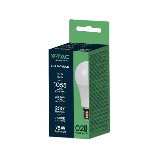 Imagine Bec LED V-TAC A60 E27 10.5W 6500K Alb Rece