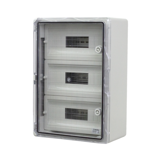 Imagine Cutie modulară IP65 din ABS gri cu ușă transparentă, 3 x 12 module, 350x500x190 mm