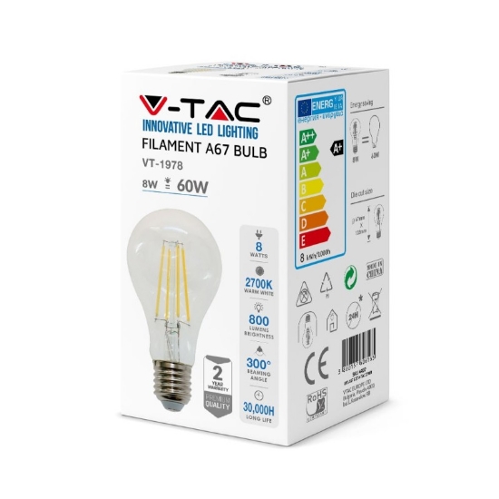 Imagine Bec LED Filament A67 E27 8W Lumină Rece VTAC 4409