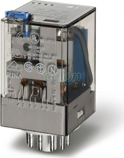 Imagine Releu de uz general fișabil 11 pini alimentare 220V C.C. 3C 10A AgNi cu buton de probă blocabil