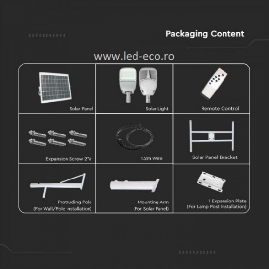 Imagine Corp de iluminat stradal cu panou solar LED 50W 3000LM SMD 6500K VTAC