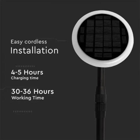 Imagine Stâlpișor LED Solar de Grădină 8W cu Senzor de Lumină, Înălțime Reglabilă, Corp Alb/Negru, IP65 VTAC 6669