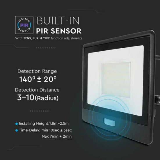 Imagine Proiector LED V-TAC cu senzor, 50W, cip Samsung SMD, Slim, lumină rece, 5 ani garanție 20291