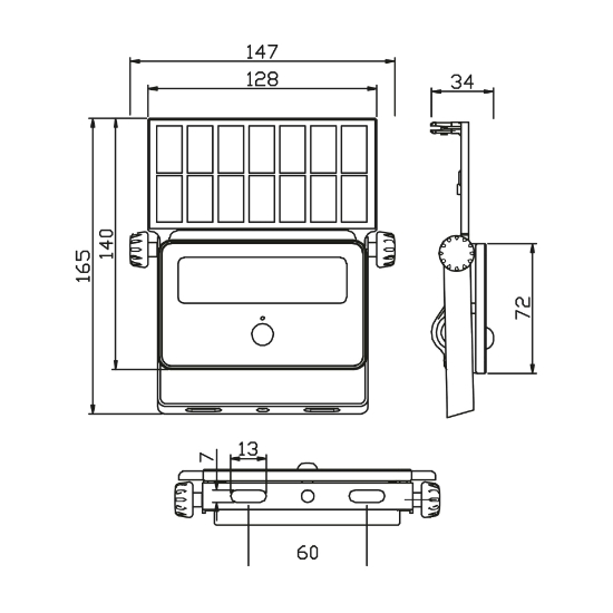 Imagine Proiector LED Negru Solar 16W 6400K 3.7VDC 068-022-0016