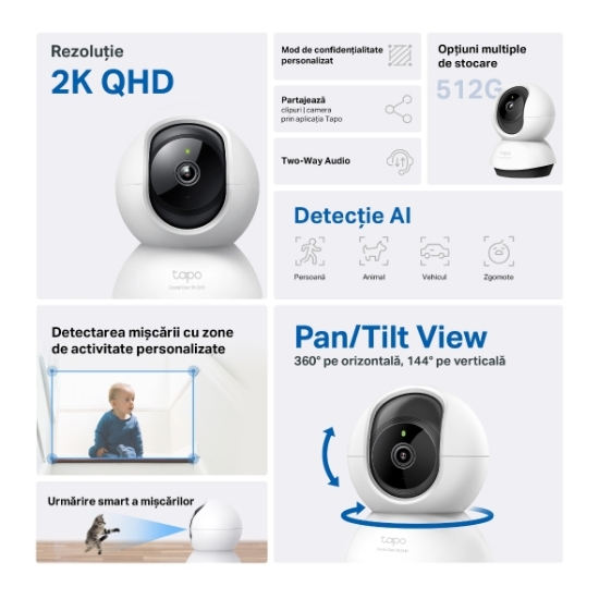 Imagine Cameră de supraveghere Wi-Fi Tapo C220 Pan/Tilt pentru interior