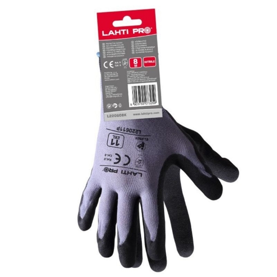 Imagine Mănuși de protecție LAHTI PRO L220610K, mărimea 10, negru-gri cu agățătoare