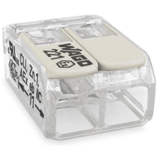 Imagine Clema de legătură rapidă WAGO 2273-202 pentru conductori rigizi 2x2,5mm², transparentă