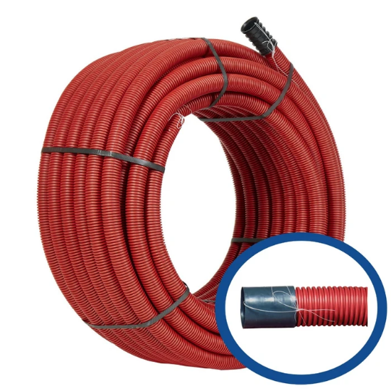 Imagine Tub flexibil fi160 cu perete dublu rosu cu fir de tragere Cavidotto 50m rola