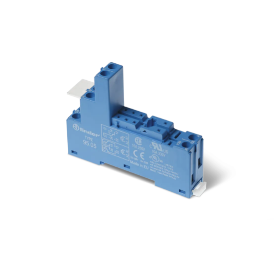 Imagine FINDER - Soclu, borne cu şurub, pentru relee 40.51/40.52/40.61/44.52/44.62, preia module 99.02/86.10/86.20; echipat cu clemă de reţinere metalică