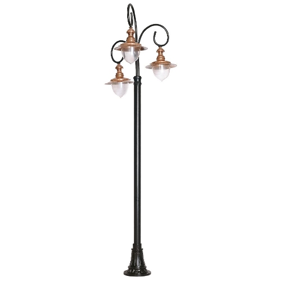 Imagine Stalp negru 300CM cu felinar 3XE27 BRONZ