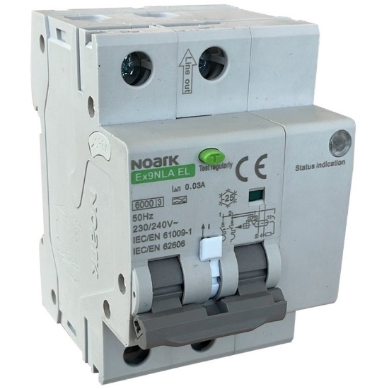 Imagine RCBO cu detecție a arcului electric (AFDD), electronic, 3 module, Icn=6kA, 2poli, car. B, In=20A, IΔn=30mA, tip A