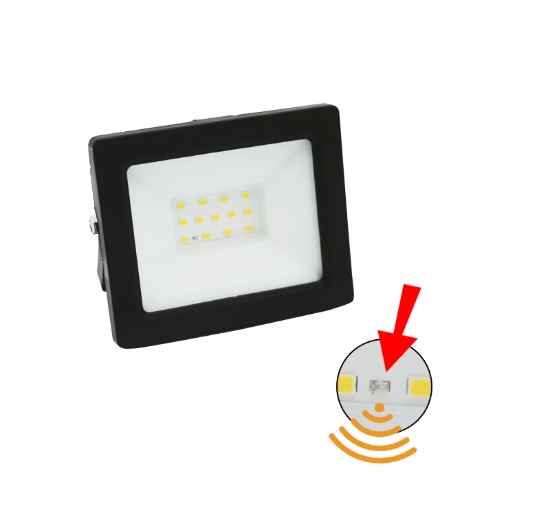 Imagine PROIECTOR "SLIM" 10W SMD LED lumina alba (4000k) negru + fotocelula