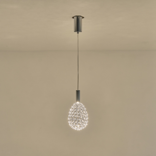Imagine Lumină suspendată metalică ovală cu un singur LED 6.3W 648Lm 3000K Ø140X1588mm argintie Arte Illumina Perforato