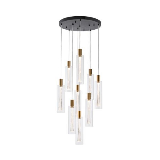 Imagine Lumină suspendată din sticlă 9 lumini LED 60W 7200Lm 3000K Ø500X2430mm transparent Arte Illumina Vial